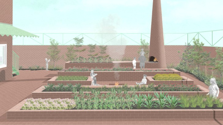 Τρισδιάστατη απεικόνιση ενός κήπου και παιδιά που μαζεύουν λαχανικά